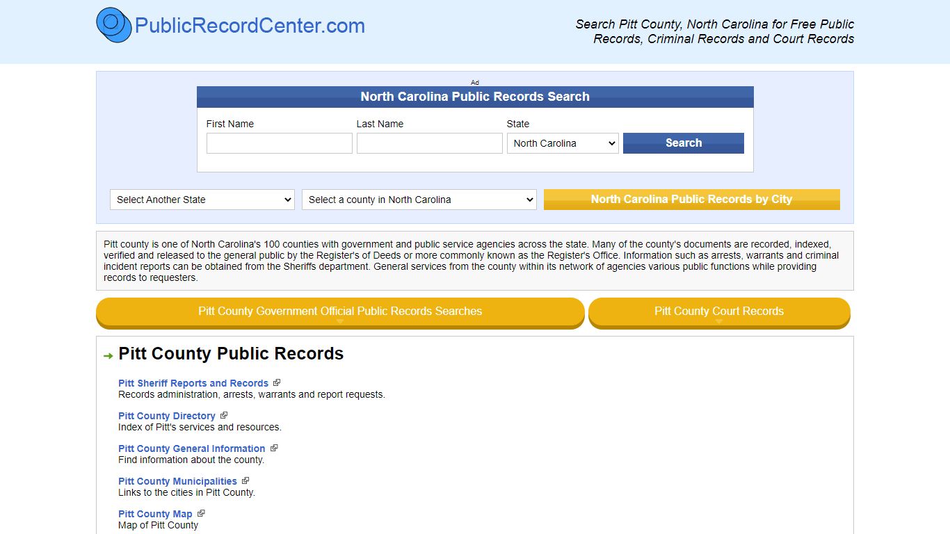 Pitt County North Carolina Free Public Records - Court ...